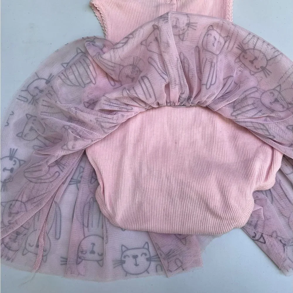Absorba Dress Baby Girls  Pink Kitty Cat Tulle Tank Tutu Summer 9 month